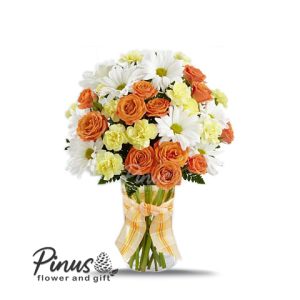 bunga meja mawar orange kuning putih panjang batang pot kaca